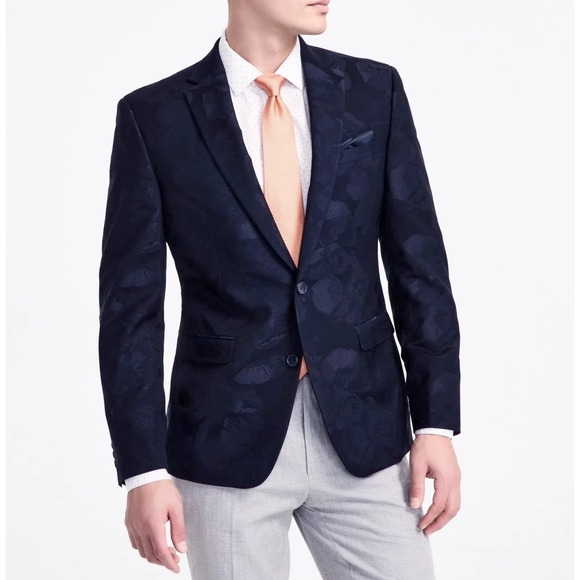 Bar III Mens Slim fit Dinner Jacket Blazer 42R Navy Blue Floral E111702 - Picture 2 of 9